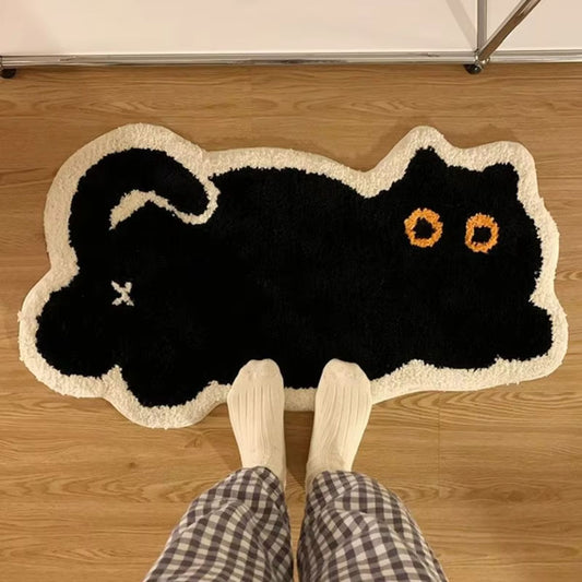Cute Black Cat Plush Area Rug