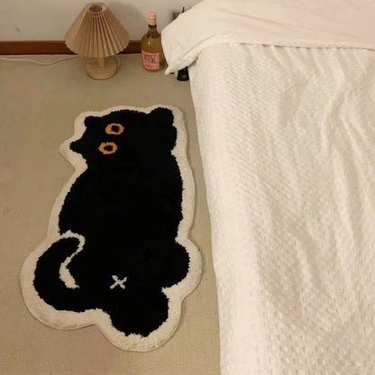 Cute Black Cat Plush Area Rug