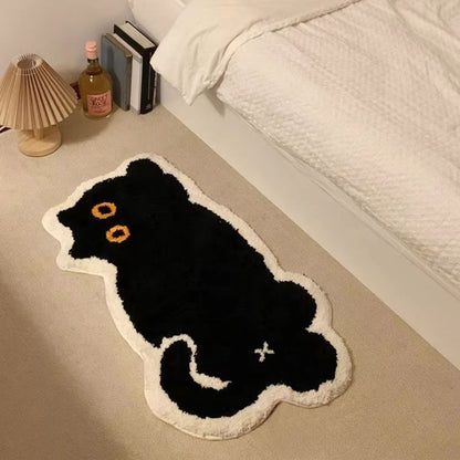 Cute Black Cat Plush Area Rug